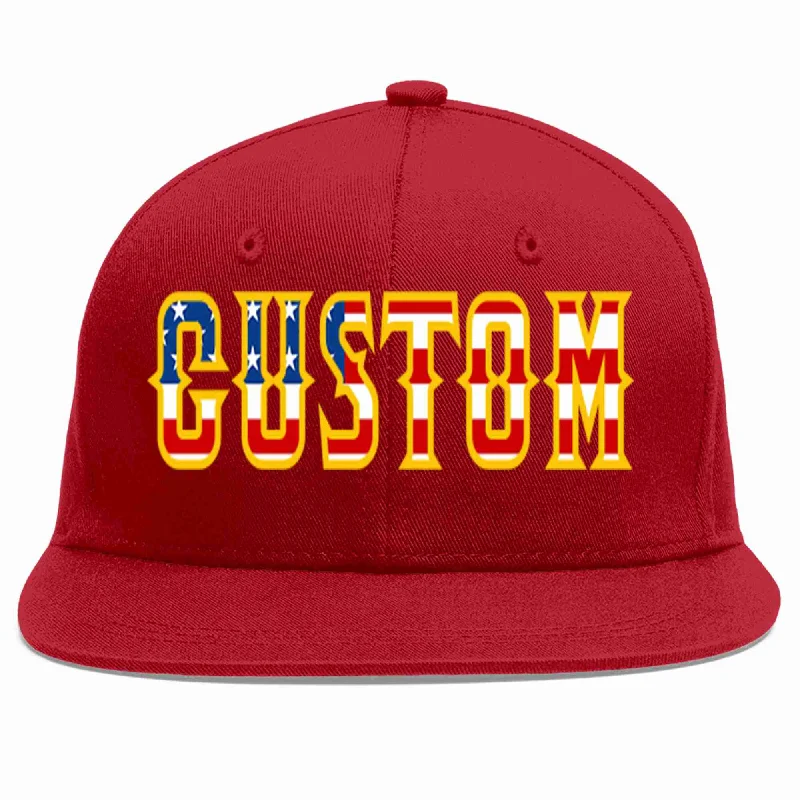 Edgy Baseball Cap-Custom Red Vintage USA Flag-Gold Casual Sport Baseball Cap