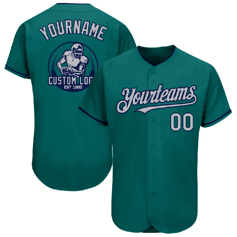 Softball Baseball Jersey-Custom Teal Gray-Navy Authentic Baseball Jersey