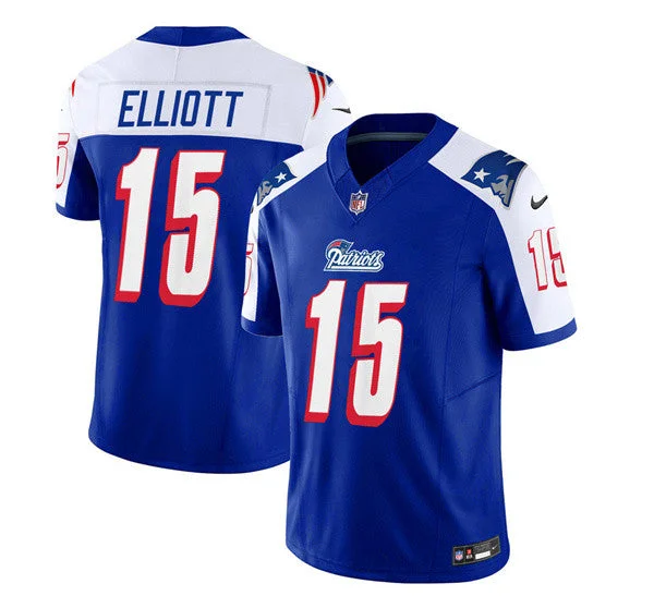 Crew Neck Soccer Jersey-Men's New England Patriots #15 Ezekiel Elliott Blue/White 2023 F.U.S.E. Limited Football Stitched Jersey