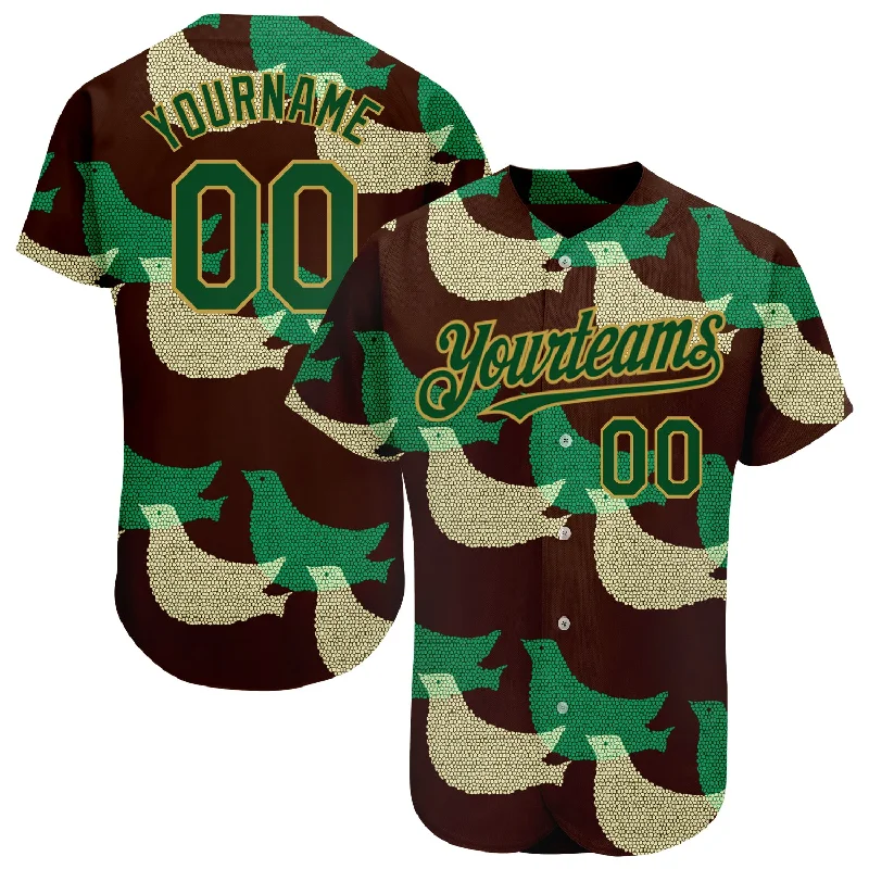 Red Baseball Jersey-Custom Black Green-Old Gold 3D Pattern Design Bird Authentic Baseball Jersey