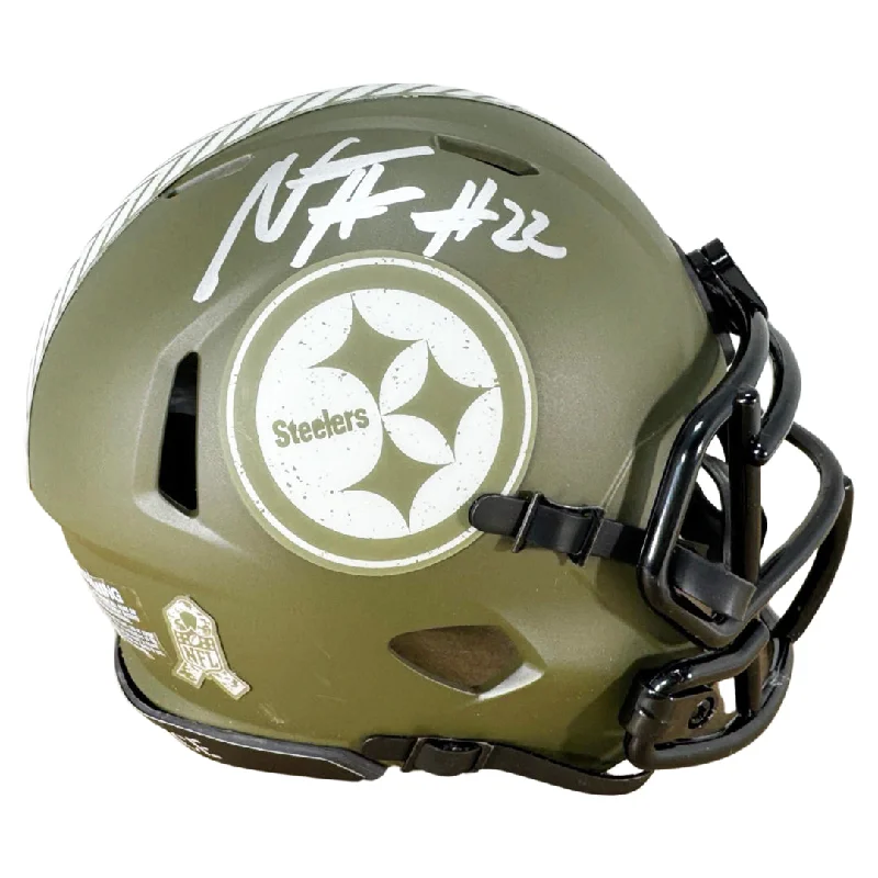 Wireless Communication Football Helmet-Najee Harris Signed Pittsburgh Steelers Salute to Service Mini Football Helmet (JSA)