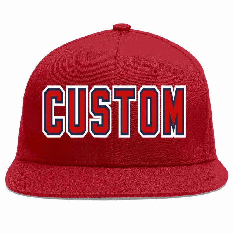 Snapback Baseball Cap-Custom Red Red-Navy Casual Sport Baseball Cap