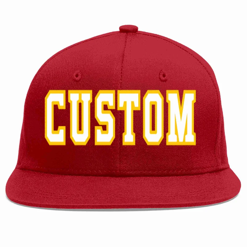 Travel Baseball Cap-Custom Red White-Gold Casual Sport Baseball Cap