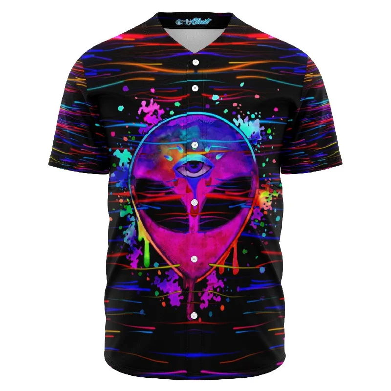 Breathable Baseball Jersey-Trippy Acid Alien Baseball Jersey