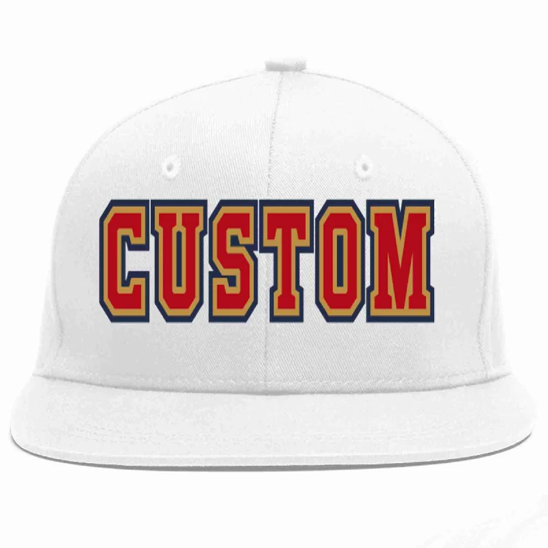 Football Team Baseball Cap-Custom White Red-Old Gold Casual Sport Baseball Cap