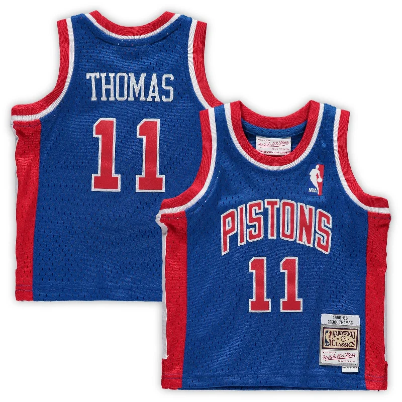 Personalized Basketball Jersey-Isiah Thomas Detroit Pistons Infant 1988/89 Hardwood Classics Retired Player Basketball Jersey - Blue