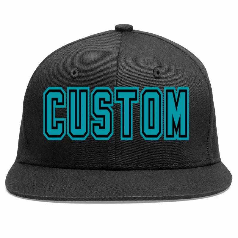 Hip Hop Baseball Cap-Custom Black Aqua-Black Casual Sport Baseball Cap