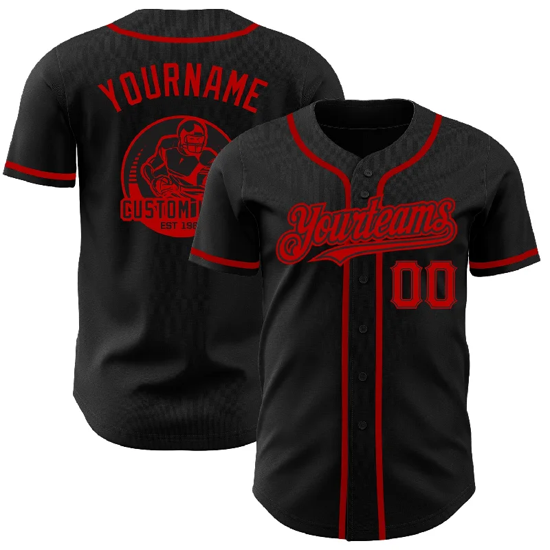 Cotton Baseball Jersey-Custom Black Red Authentic Baseball Jersey