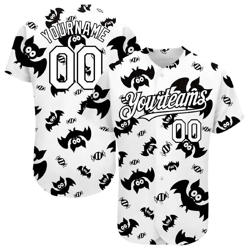 Whiteout Baseball Jersey-Custom White Black 3D Pattern Design Bat Authentic Baseball Jersey