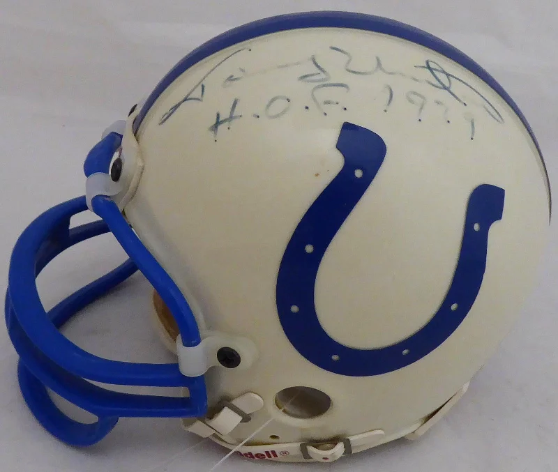 High-Impact Football Helmet-Johnny Unitas Autographed Baltimore Colts Mini Helmet "HOF 1979" (Light) Beckett BAS #A34656