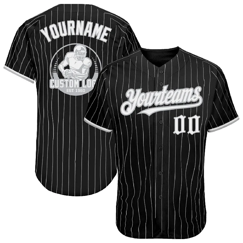 Printed Baseball Jersey-Custom Black Gray Pinstripe White Authentic Baseball Jersey