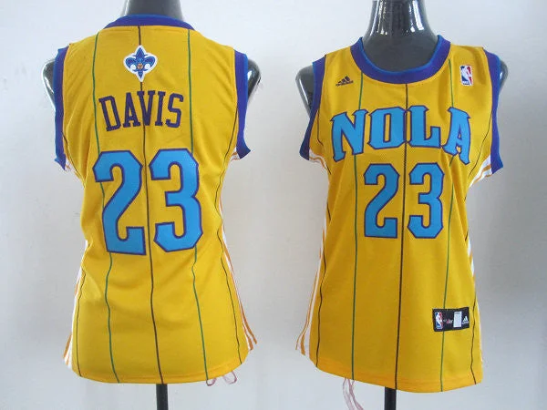 Warm-Up Basketball Jersey-Hornets 23 Davis Yellow Women Basketball Jersey