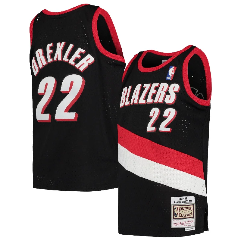 Winter Basketball Jersey-Clyde Drexler Portland Trail Blazers Youth 1991/92 Hardwood Classics Swingman Basketball Jersey - Black