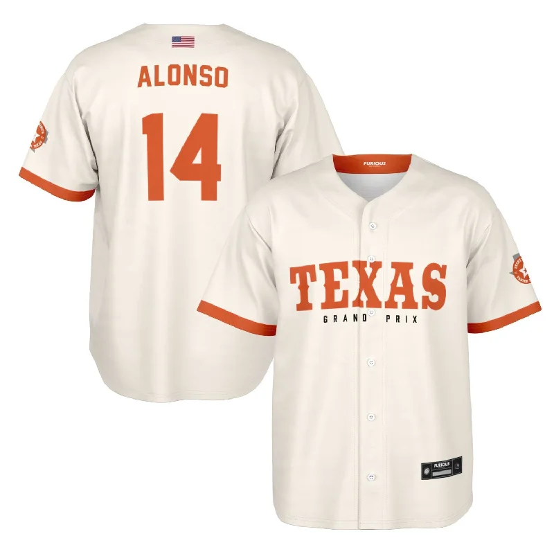 Name and Number Baseball Jersey-Alonso - Off-White Texas GP Jersey