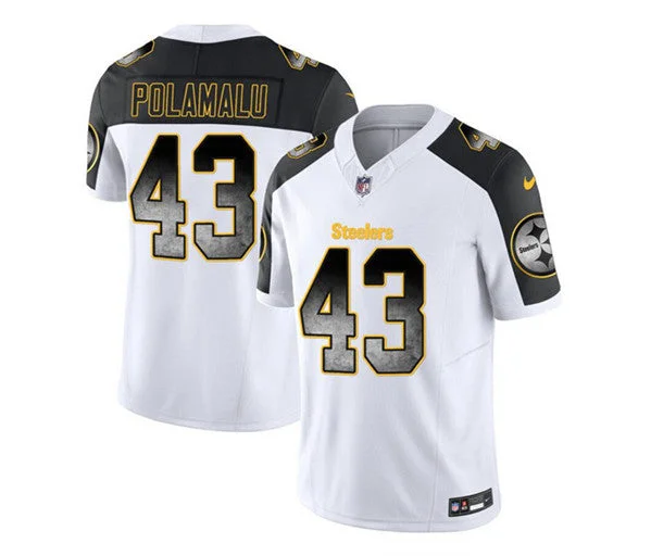 Navy Soccer Jersey-Men's Pittsburgh Steelers #43 Troy Polamalu White/Black 2023 F.U.S.E. Untouchable Limited Football Stitched Jersey