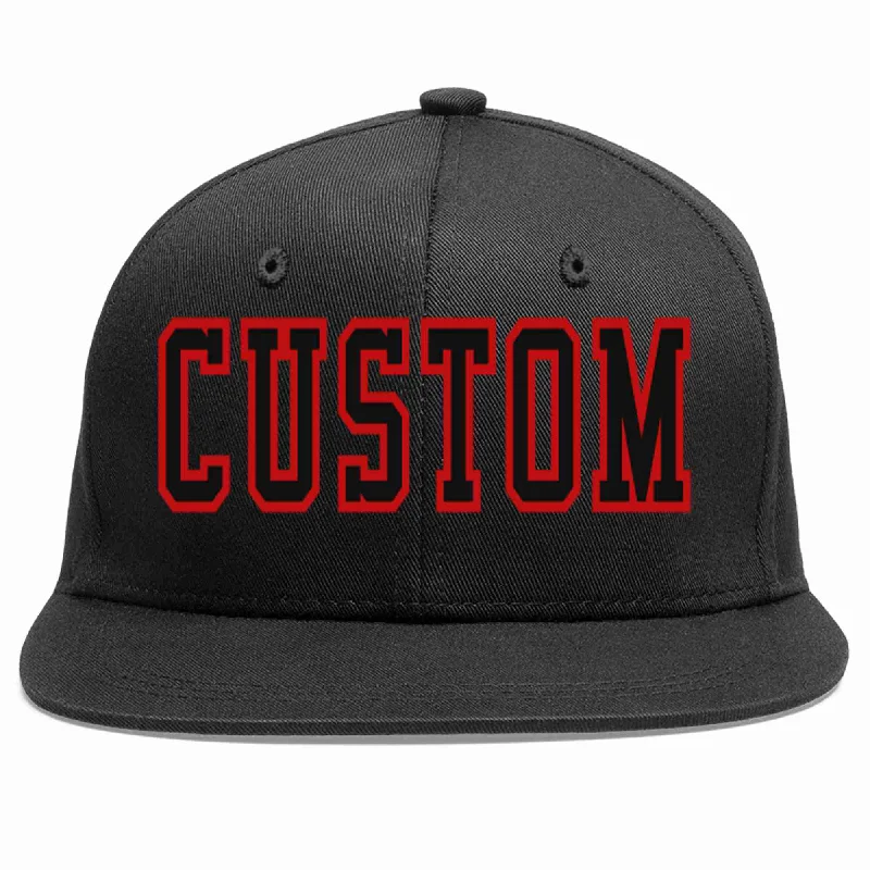 Washed Baseball Cap-Custom Black Black-Red Casual Sport Baseball Cap