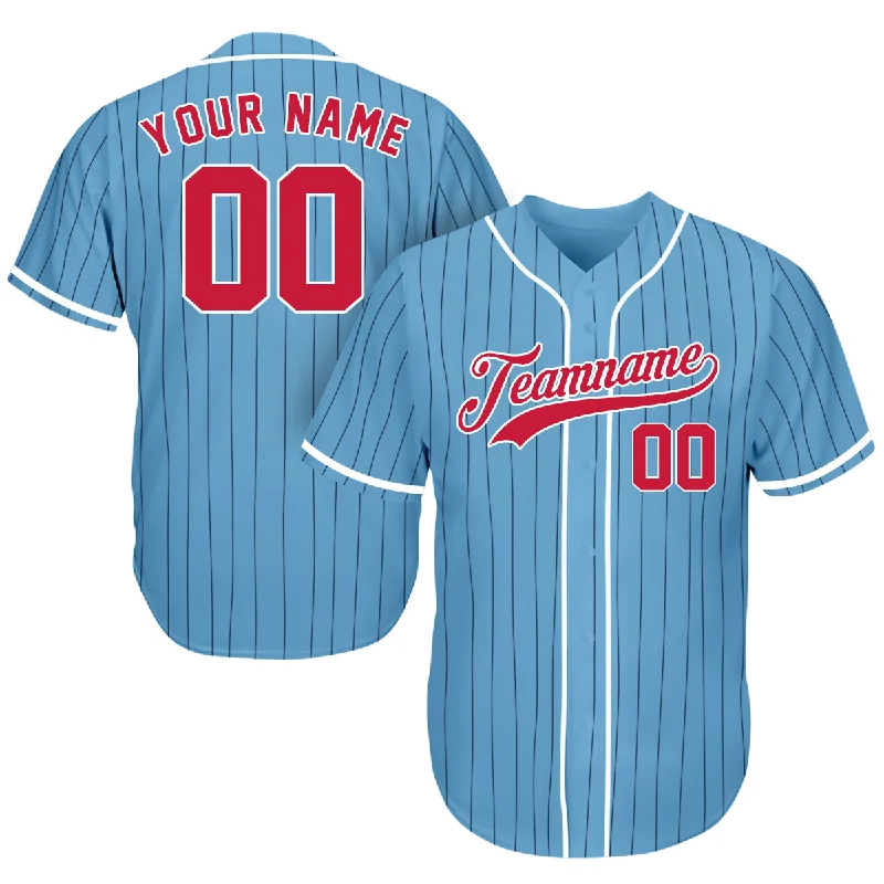 Blackout Baseball Jersey-Customized Baseball Jerseys - Baseball Fan Gifts - Pinstripe Light Blue Red - Baseball Fathers Day Gifts