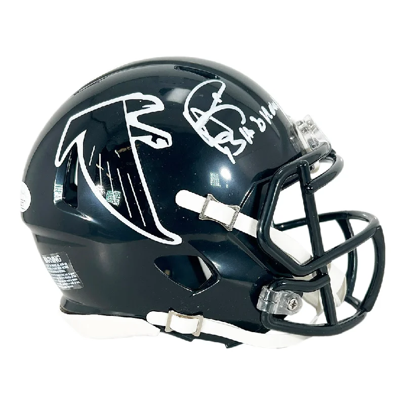 Ventilated Football Helmet-Andre Rison Signed Bad Moon Inscription Atlanta Falcons Throwback 90-02 Speed Mini Football Helmet (JSA)