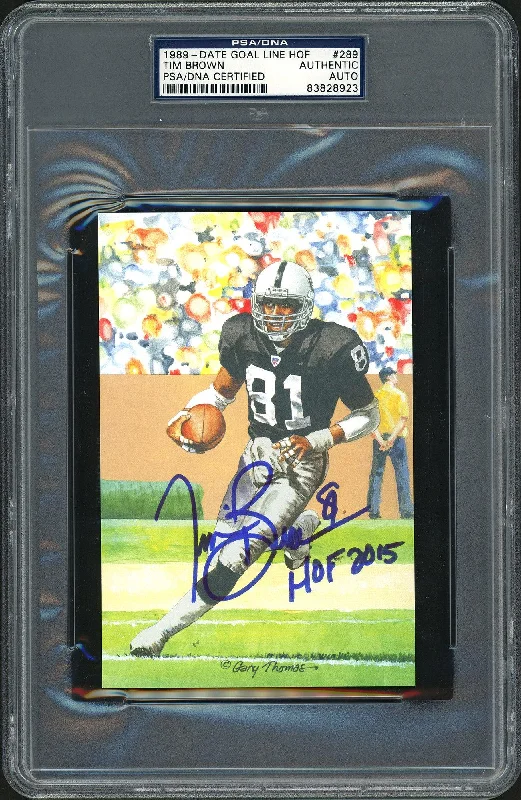 Ultra Durable Football Helmet-Tim Brown Autographed Goal Line Art Postcard #289 Oakland Raiders "HOF 2015" PSA/DNA Stock #99691