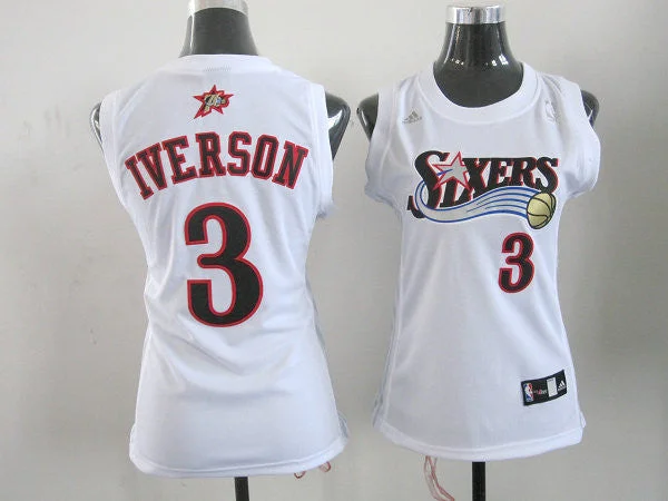 Custom Team Basketball Jersey-76ers 3 Iverson White Women Basketball Jersey