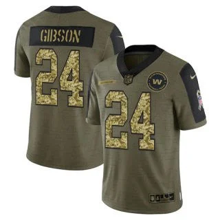 Grey Soccer Jersey-Men's Olive Washington Football Team #24 Antonio Gibson 2021 Camo Salute To Service Limited Stitched Jersey