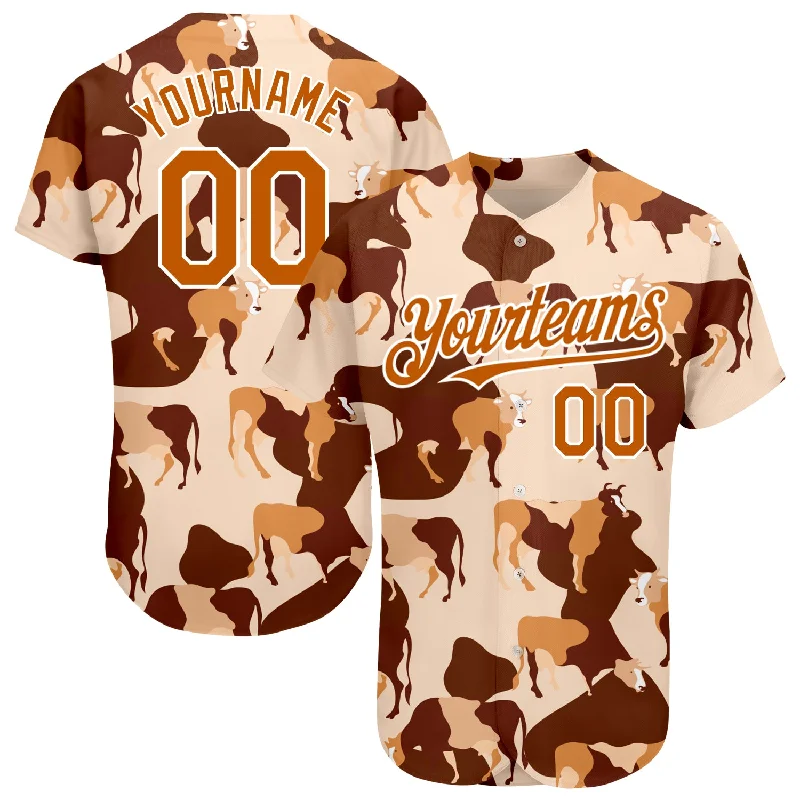 Player Edition Baseball Jersey-Custom Cream Texas Orange-White 3D Pattern Design Ox Authentic Baseball Jersey