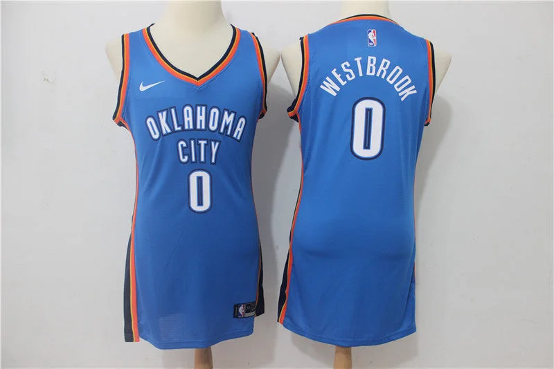 Vintage Basketball Jersey-Thunder 0 Russell Westbrook Blue Women Swingman Basketball Jersey