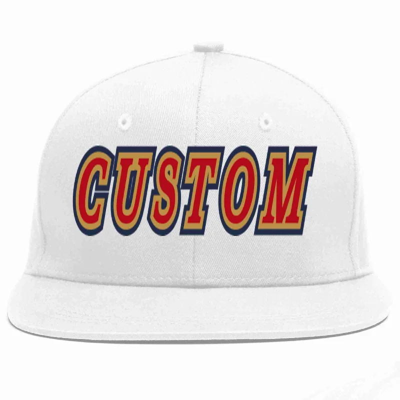 Embroidered Baseball Cap-Custom White Red-Old Gold Casual Sport Baseball Cap