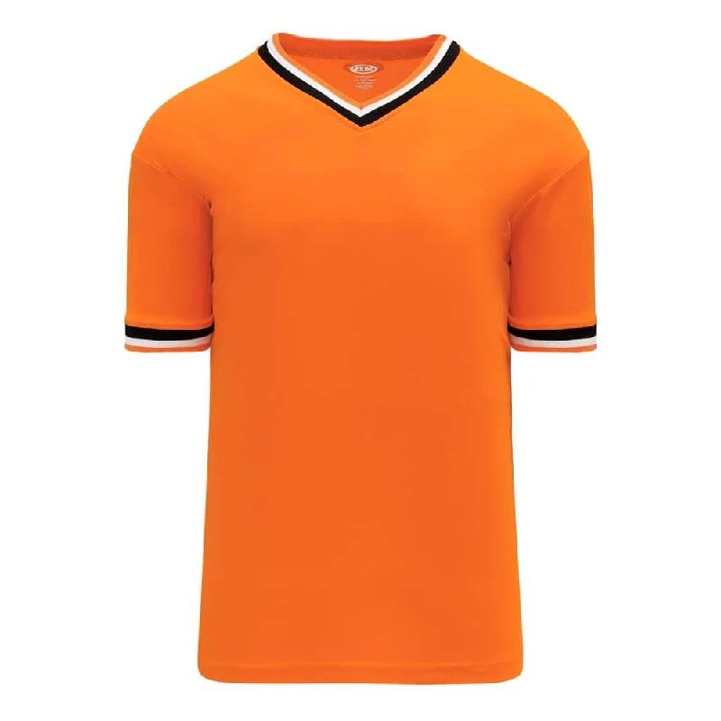 Blackout Baseball Jersey-Retro V-Neck Dry Flex Pullover Orange-Black Jersey