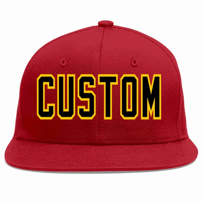 Faux Leather Baseball Cap-Custom Red Black-Gold Casual Sport Baseball Cap