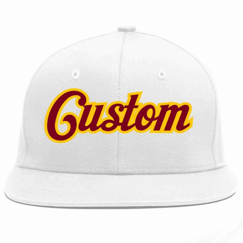 Adjustable Baseball Cap-Custom White Crimson-Gold Casual Sport Baseball Cap