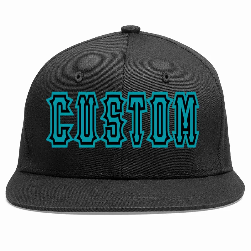 Designer Baseball Cap-Custom Black Aqua-Black Casual Sport Baseball Cap