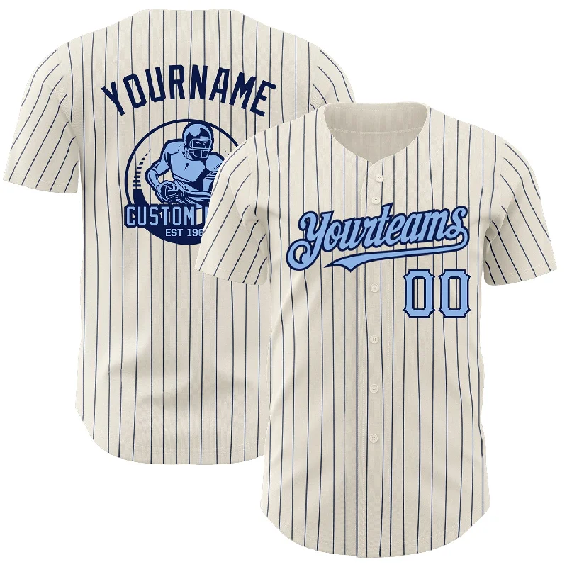 Mesh Baseball Jersey-Custom Cream Navy Pinstripe Light Blue Authentic Baseball Jersey