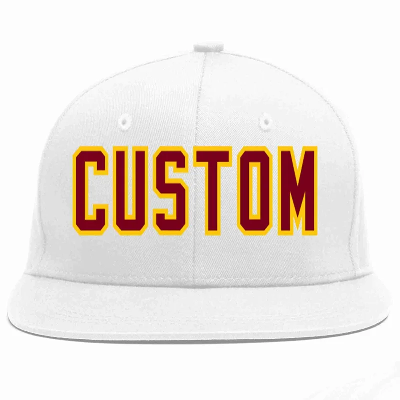 Waterproof Baseball Cap-Custom White Crimson-Gold Casual Sport Baseball Cap