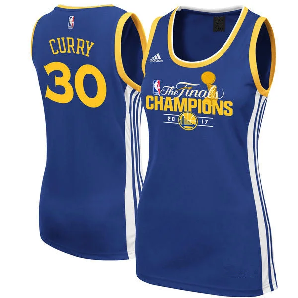 Stylish Basketball Jersey-Warriors 30 Stephen Curry 2017 Champions Royal Blue Women Swingman Basketball Jersey