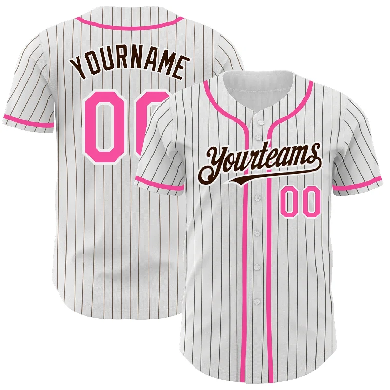 Grey Baseball Jersey-Custom White Brown Pinstripe Pink Authentic Baseball Jersey