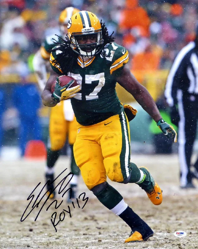 Glow in the Dark Football Helmet-Eddie Lacy Autographed 16x20 Photo Green Bay Packers "ROY '13" PSA/DNA Stock #82333