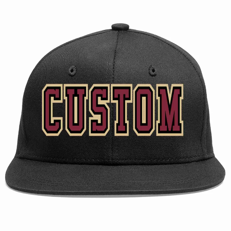 Embroidered Baseball Cap-Custom Black Crimson-Black Casual Sport Baseball Cap