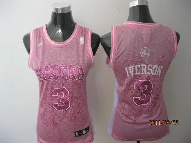 Modern Basketball Jersey-76ers 3 Iverson Pink Women Basketball Jersey