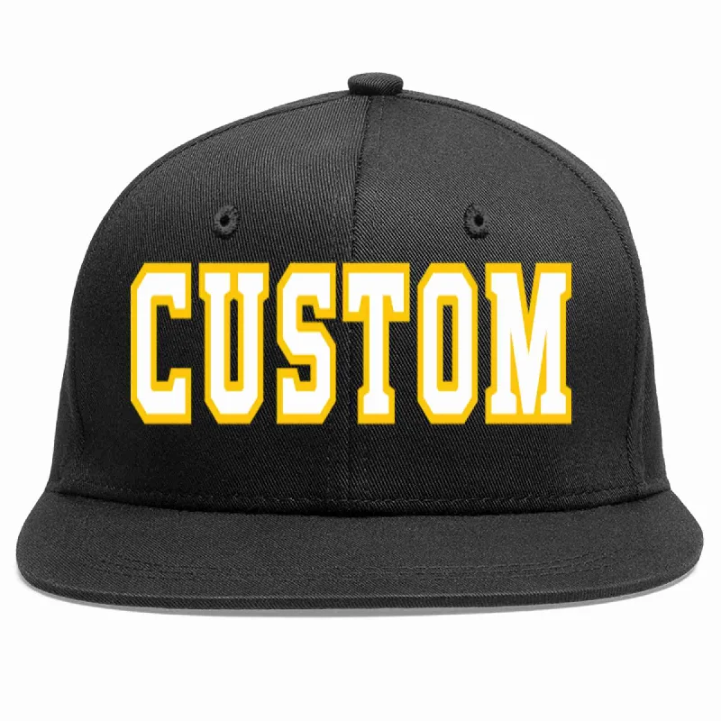 Graphic Baseball Cap-Custom Black White-Gold Casual Sport Baseball Cap