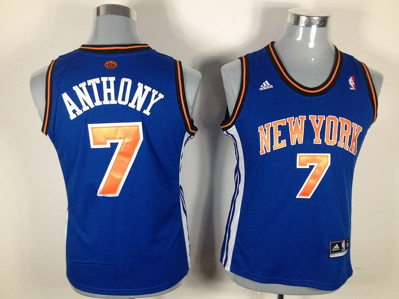 Numbered Basketball Jersey-Knicks 7 Anthony Blue New Fabric Women Basketball Jersey