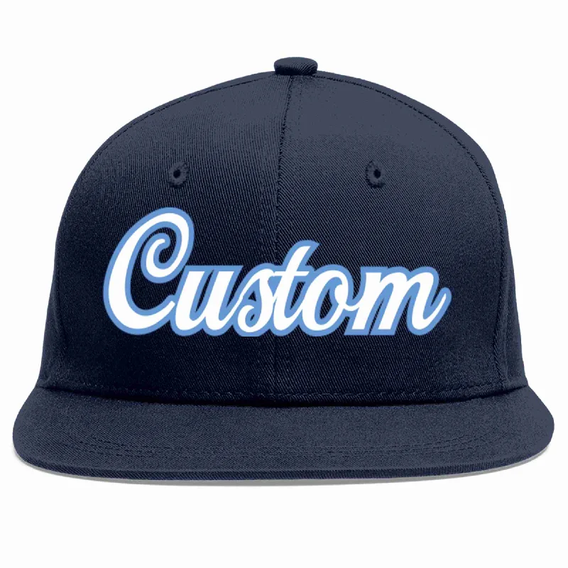 Soccer Team Baseball Cap-Custom Navy White-Light Blue Casual Sport Baseball Cap