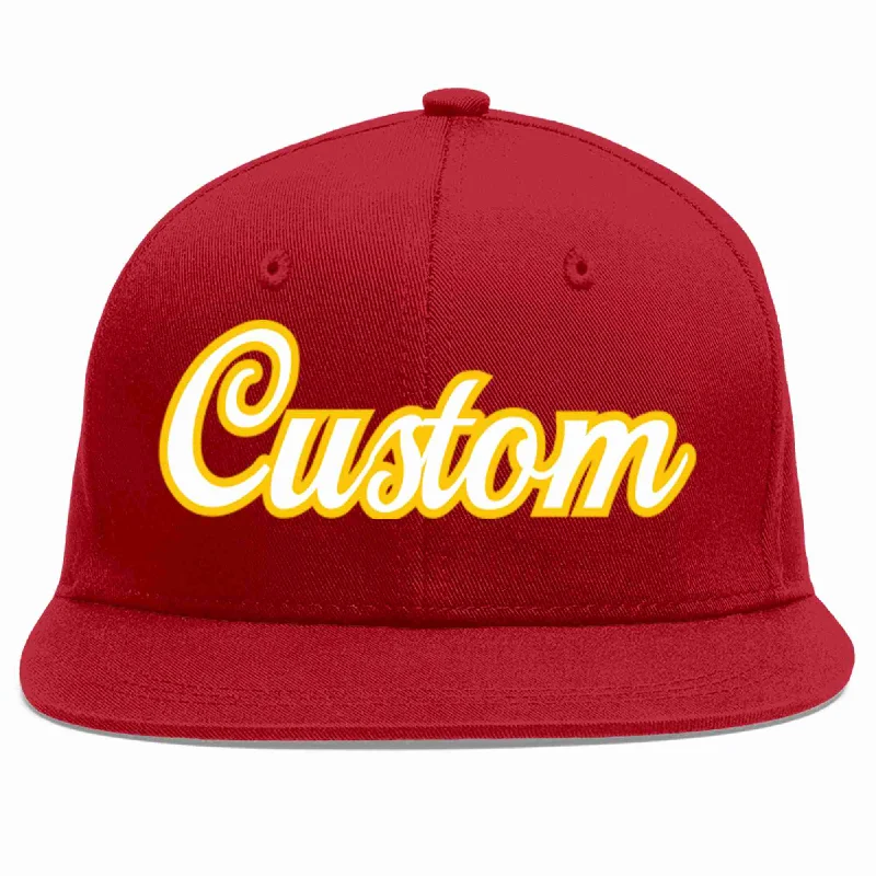 Football Team Baseball Cap-Custom Red White-Gold Casual Sport Baseball Cap