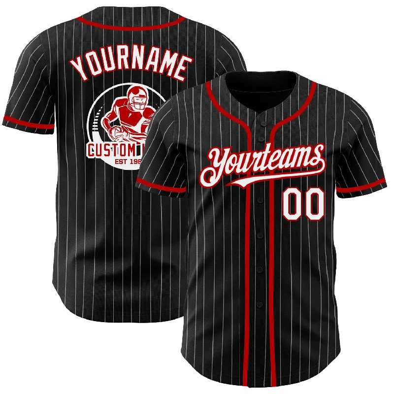 Custom Baseball Jersey-Custom Black White Pinstripe Red Authentic Baseball Jersey