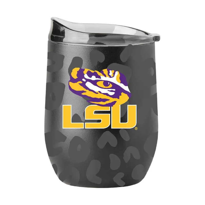 Wine Team Mug-LSU Leopard 16oz Black Powder Coat Curved Beverage