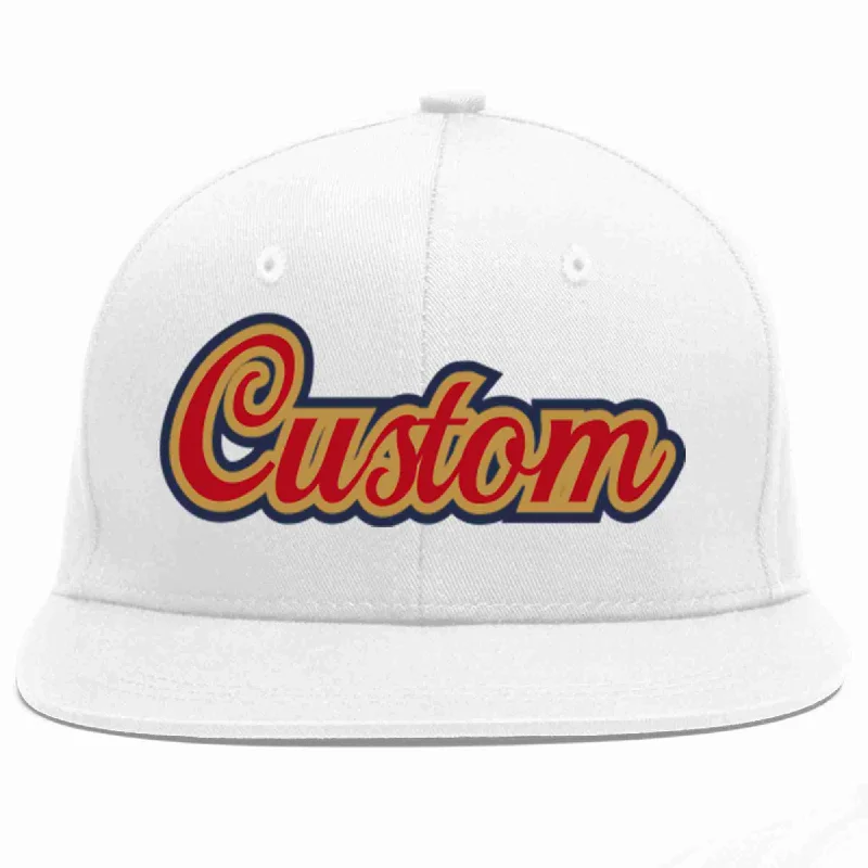 Camo Baseball Cap-Custom White Red-Old Gold Casual Sport Baseball Cap