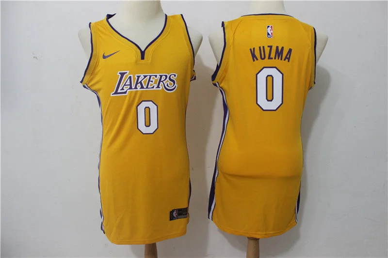 Throwback Basketball Jersey-Lakers 0 Kyle Kuzma Yellow Women Swingman Basketball Jersey