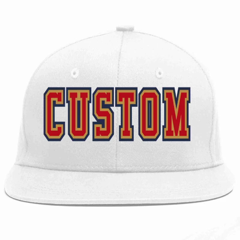 Baseball Team Cap-Custom White Red-Old Gold Casual Sport Baseball Cap