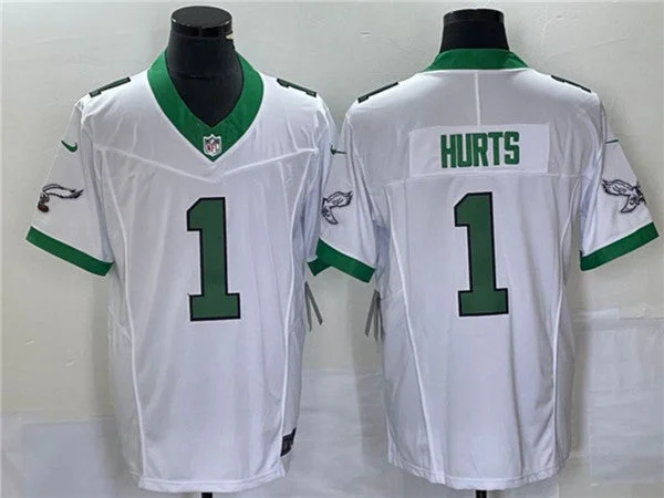 Custom Soccer Jersey-Men's Philadelphia Eagles #1 Jalen Hurts White 2023 F.U.S.E. Untouchable Football Stitched Jersey